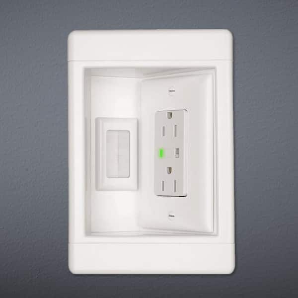Pass & Seymour 1 Gang Recessed TV Media Box with Low Voltage Brush Insert and Metal Electrical Box, White