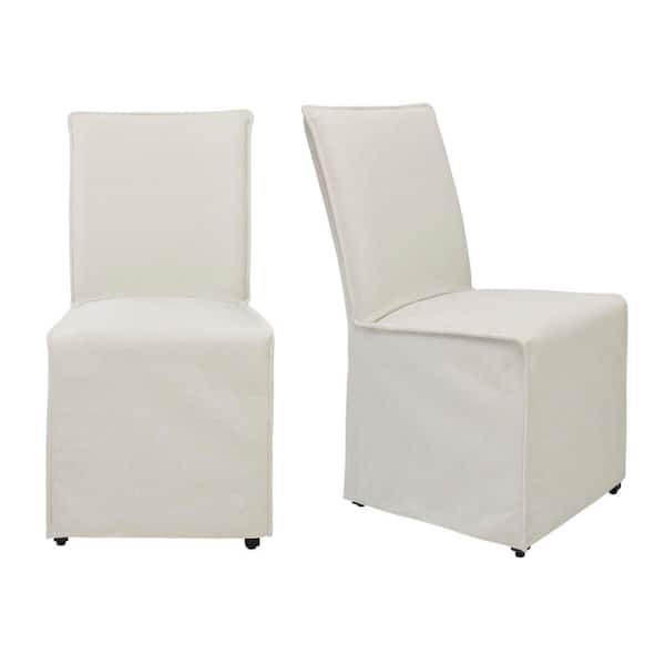 Beacon Beige Slip-Cover Fabric Upholstered Parsons Dining Chairs (Set of 2)