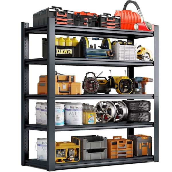 5-Tier Heavy Duty Steel Adjustable Garage Storage Shelving Unit in Black (47 in. W x 72 in. H x 23.6 in. D)