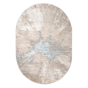 Contemporary Cyn Beige 6 ft. 7 in. x 9 ft. Oval Abstract Rug