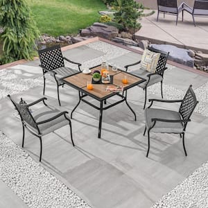 5-Piece Metal Outdoor Dining Set with Gray Cushions