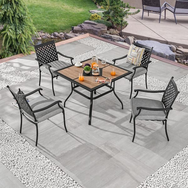 Patio Festival 5-Piece Metal Outdoor Dining Set with Gray Cushions