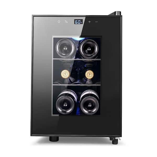 10.2 in. Single Zone 6-Wine Bottles and 6-Cans Wine Cooler in Black