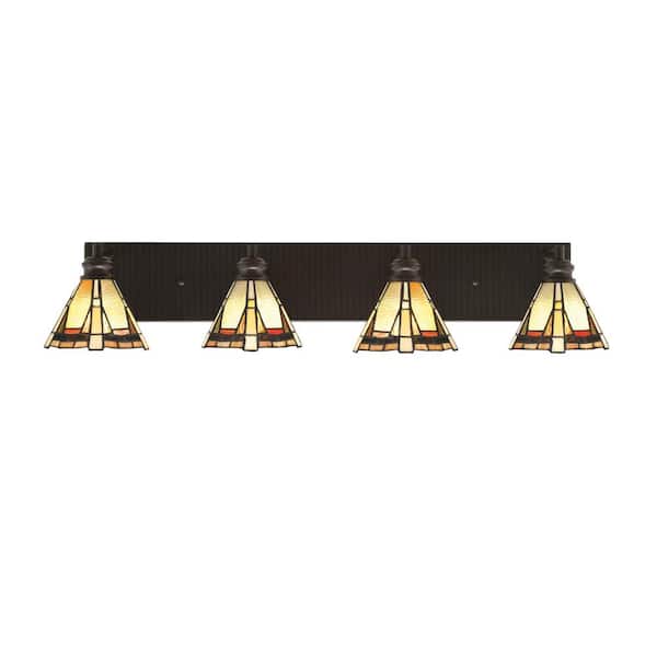 Unbranded Albany 33.75 in. 4 Light Espresso Vanity Light with Zion Art Glass Shades