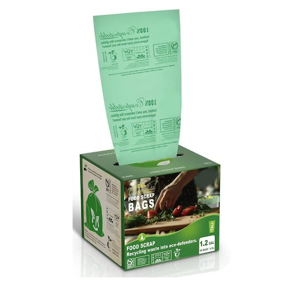 1.2 Gal. Compostable Trash Bags, 80-Count, 0.8 Mil Thick, Small Kitchen Waste Bags, ASTM D6400 Certified