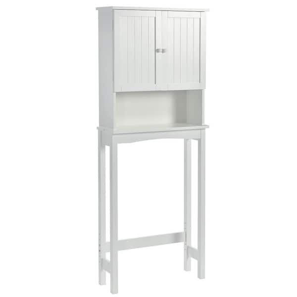 Polibi 23.60 in. W x 62.20 in. H x 8.80 in. D White Over-the-Toilet Storage with Shelf and 2 Doors