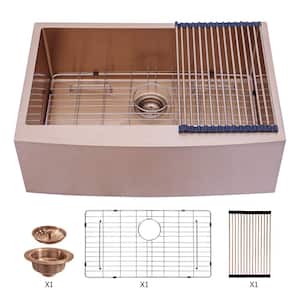 Rose Gold 16 Gauge Stainless Steel 36 in. Single Bowl Farmhouse Apron Kitchen Sink with Roll-up Rack, Bottom Rinse Grid