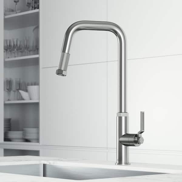 Hart Angular Single Handle Pull-Down Spout Kitchen Faucet in Stainless Steel