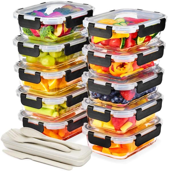 Glass Meal Prep Containers with Airtight Lids-10-Pack Dishwasher, Oven and Freezer Safe Food Storage Containers