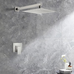 Single-Handle 1-Spray 12 in. Square Spray Head Wall Mounted Shower Faucet in Brushed Nickel (Valve Included)