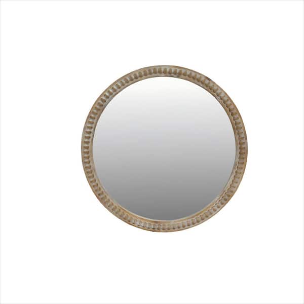 35.43 in. W x 35.43 in. H Decorative Round Frame Wall Bathroom Vanity Mirror in Natural Wood