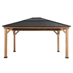 13 ft. x 15 ft. Patio Cedar Framed Gazebo with Black Steel and Polycarbonate Hip Roof Hardtop