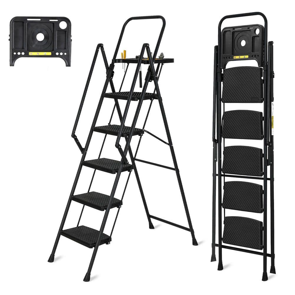 5-Step Compact Metal Step Stool Ladder with Tool Tray, 350 lbs. Load Capacity Type II Duty Rating, Black price history on PriceWatchPro