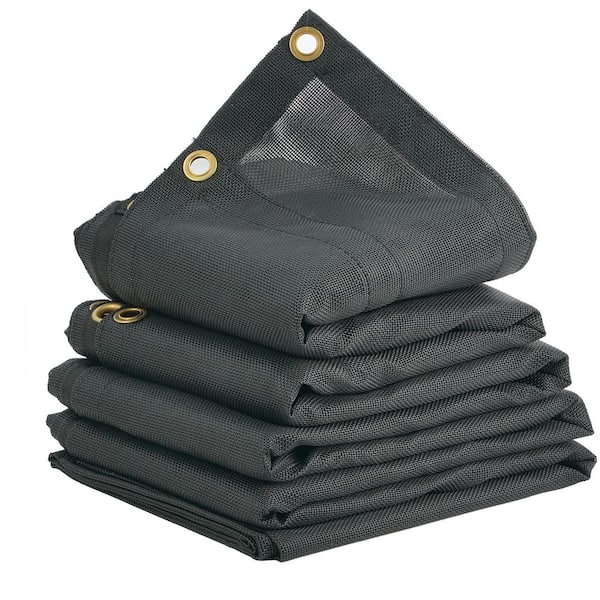 PVC Coated Black Dump Truck Mesh Tarp 7.5 x 18 ft. Heavy Duty Truck Cover, 5.5 in. 18 oz. Double Pocket, Brass Grommet