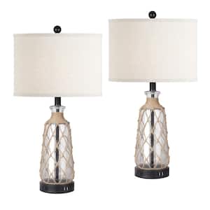 Kibbe 25 in. Bubble Glass Table Lamp Set with Dual USB and Built-in Outlet