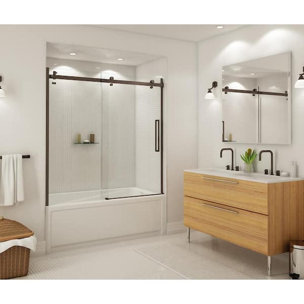 MAAX Halo 59 in. x 59 in. Frameless Sliding Tub Door in Dark Bronze