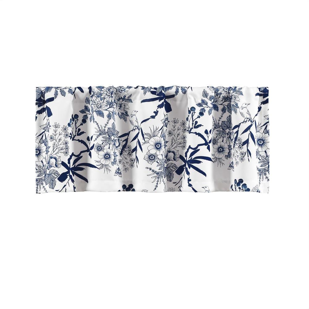 Navy and White Floral Botanical Garden Window Valance