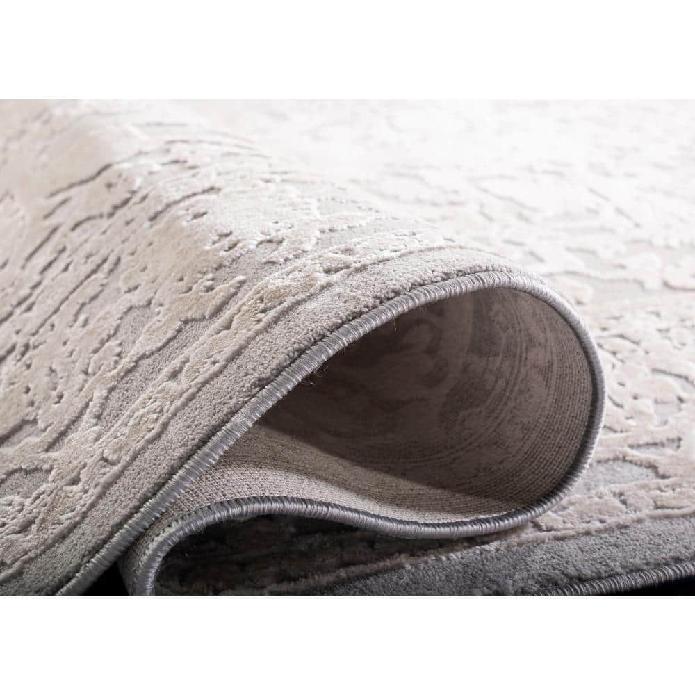 Light Grey and Cream Floral Synthetic 6' x 9' Area Rug