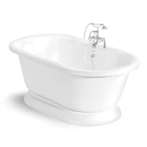 70 in. AcraStone Acrylic Double Pedestal Flatbottom Non-Whirlpool Bathtub and Faucet in Chrome