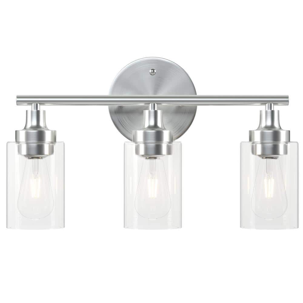 17 in. 3-Light Modern Brushed Nickel Vanity-Light with Clear Glass Shade price history on PriceWatchPro