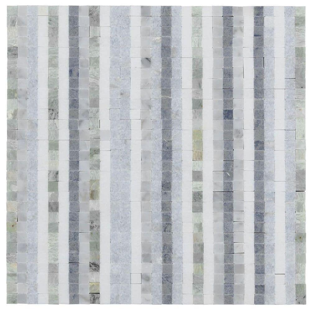 Minute Sky Blue 4 in. x 0.39 in. Polished Marble Floor and Wall Mosaic Tile Sample -  Ivy Hill Tile, EXT3RD108383