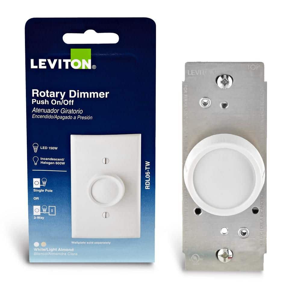 Leviton Trimatron Rotary Dimmer Switch for Dimmable LED, Halogen and  Incandescent Bulbs - White RDL06-TW R00-RDL06-0TW - The Home Depot, image size:1000x1000