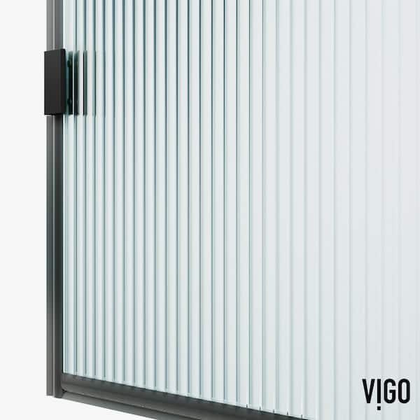 Arden 34 in. W x 78 in. H Framed Fixed Shower Screen in Matte Black with 3/8 in. (10mm) Fluted Glass