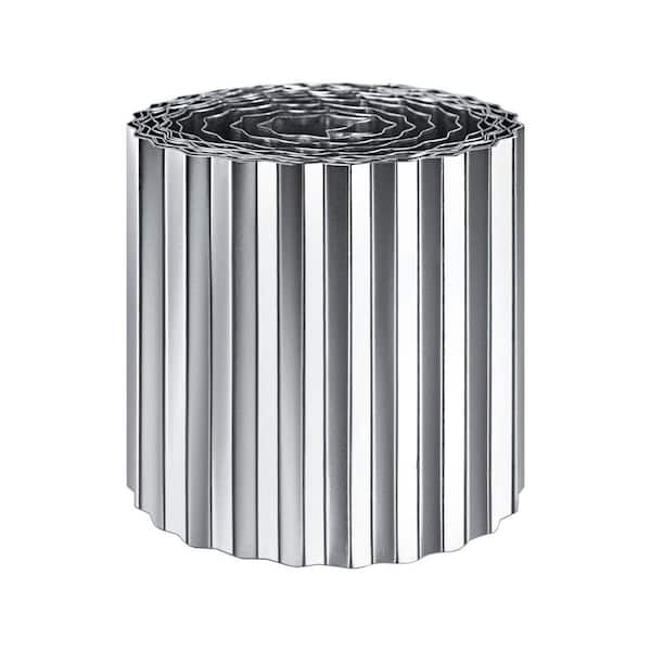 12 in. x 20 ft. Corrugated Metal Garden Edging Roll, Galvanized Steel, Rolled Edge, Silver, Flexible Design