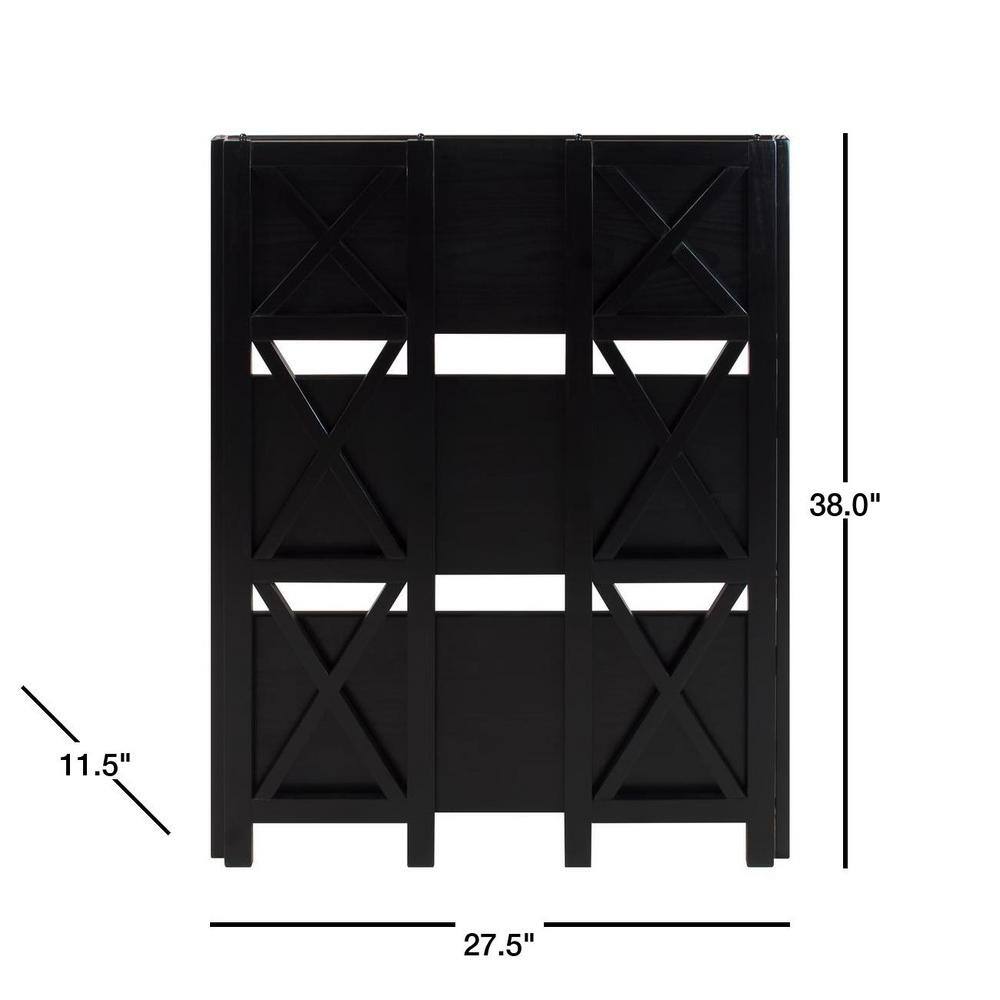 Modern Black Solid Wood 3-Shelf Stackable Bookcase with Doors