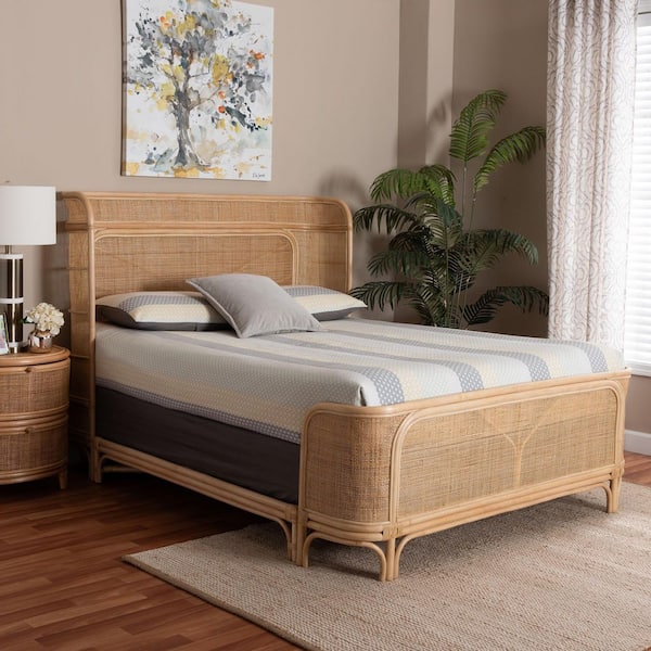 Fiore Natural Brown Rattan Frame Queen Panel Bed