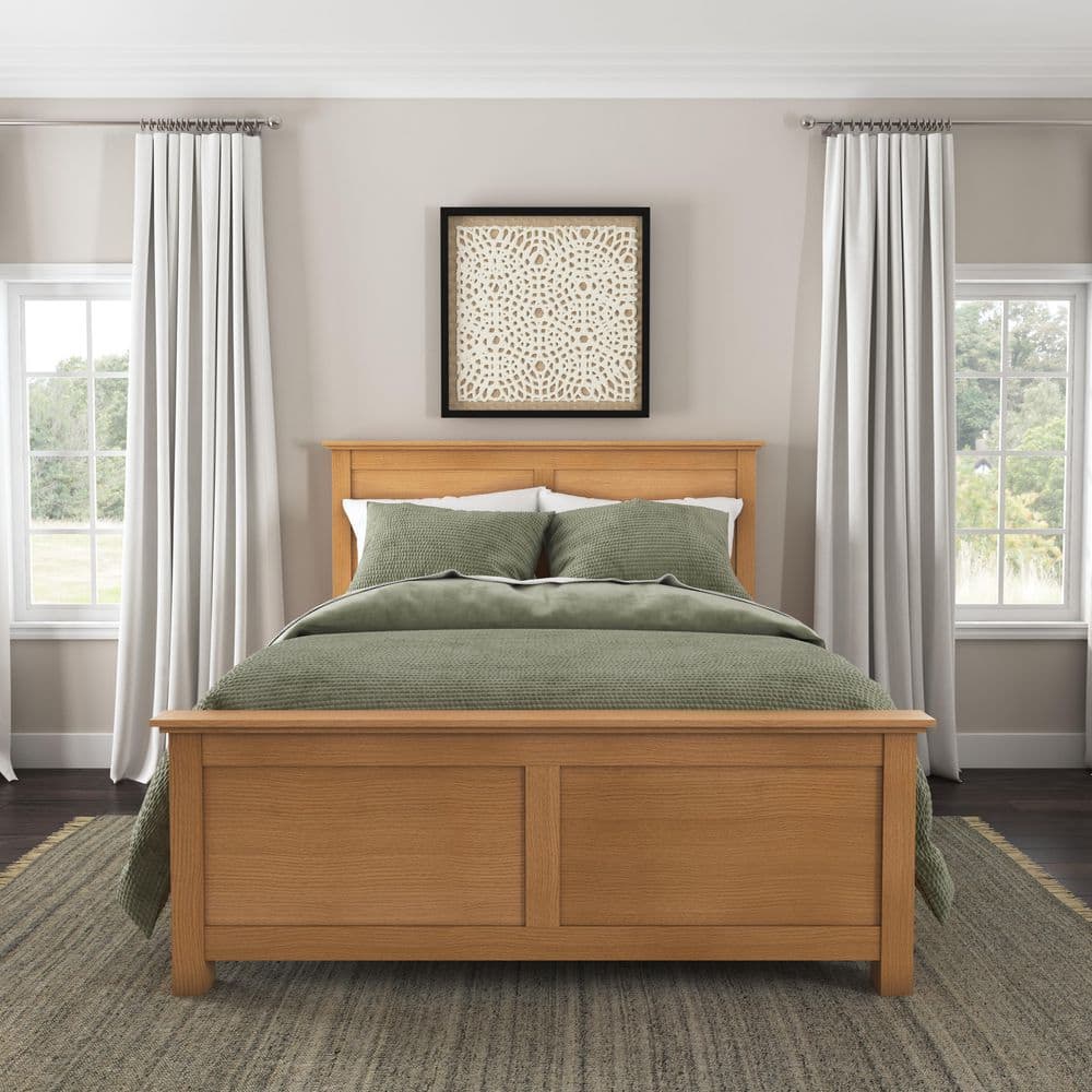 Oak Park Light Brown Queen Wood Panel Bed with Slats