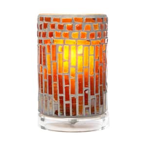 6 .75 in. Tall Calico Handcrafted Amber Mosaic Glass Shade Upplight Accent Lamp