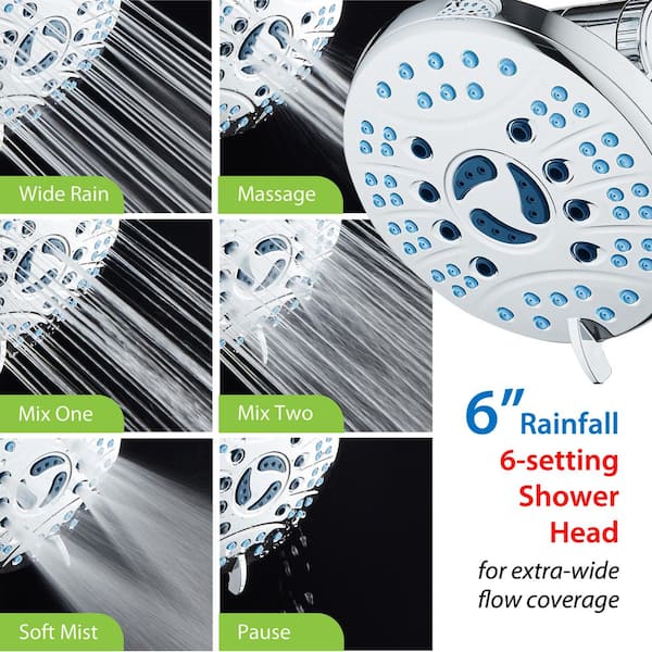 AquaCare High Pressure 8-mode Handheld Shower Head - Anti-clog Nozzles,  Built-in Power Wash to Clean Tub, Tile & Pets, Extra Long 6 ft. Stainless