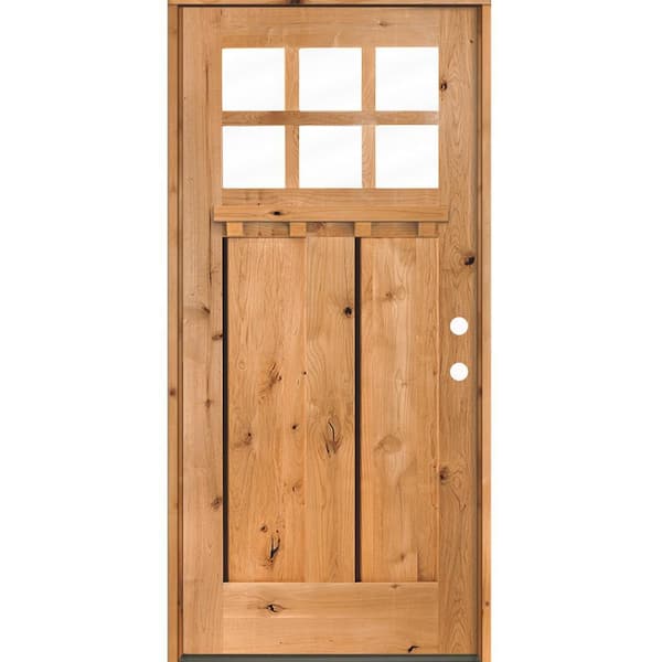 36 in. x 80 in. Knotty Alder Left-Hand/Inswing 6 Lite Beveled Clear Glass Cedar Stain Wood Prehung Front Door with DS