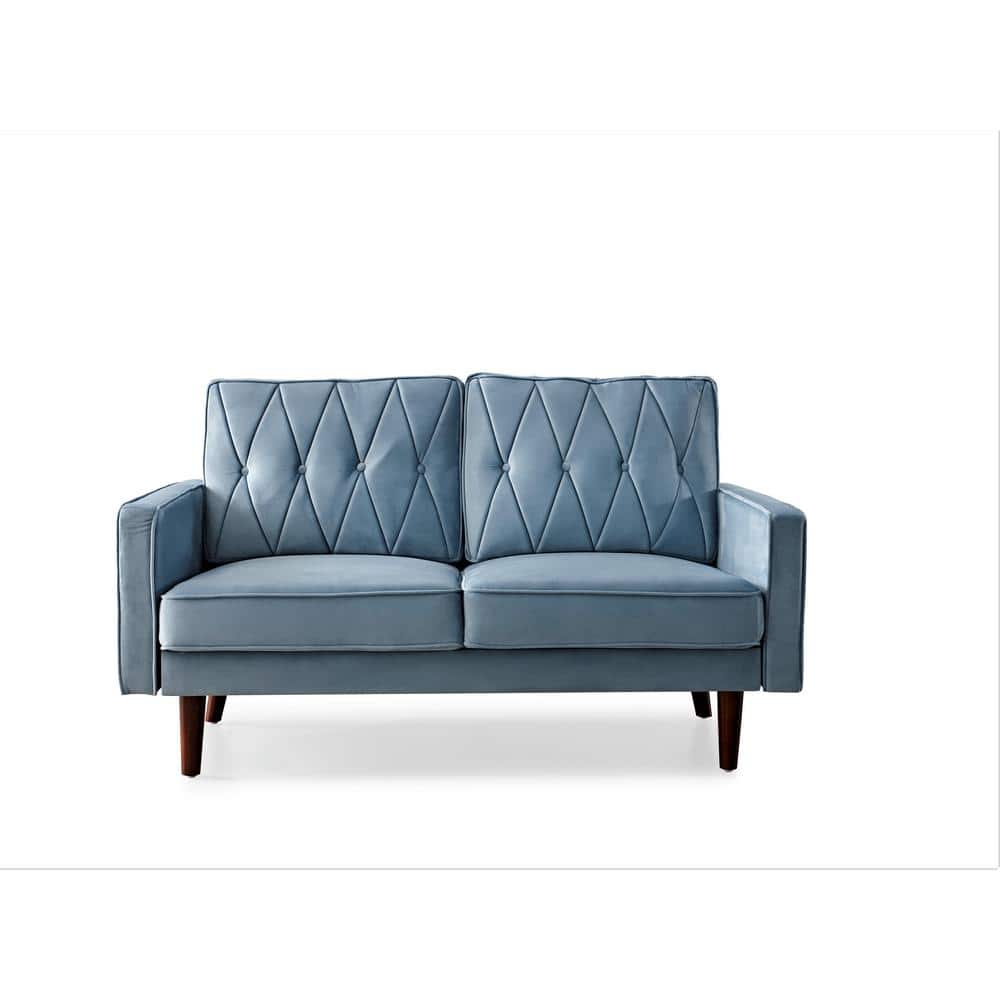 Feemster 57.5 in. Wide Velvet Tufted Cushion Back 2-Seater Loveseat, Light Grayish Cyan price history on PriceWatchPro