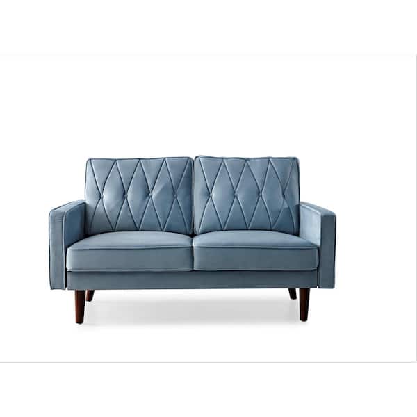 US Pride Furniture Feemster 57.5 in. Wide Velvet Tufted Cushion Back 2-Seater Loveseat, Light Grayish Cyan