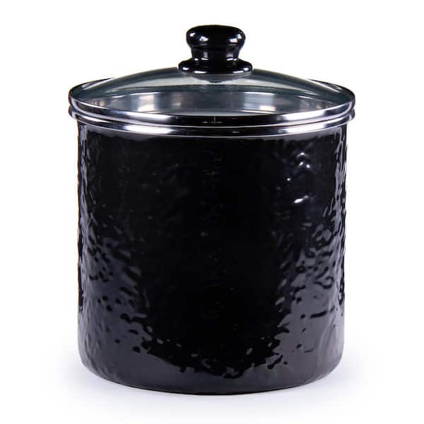 Golden Rabbit Solid Black Porcelain-coated Steel Enamelware Canister with Lid