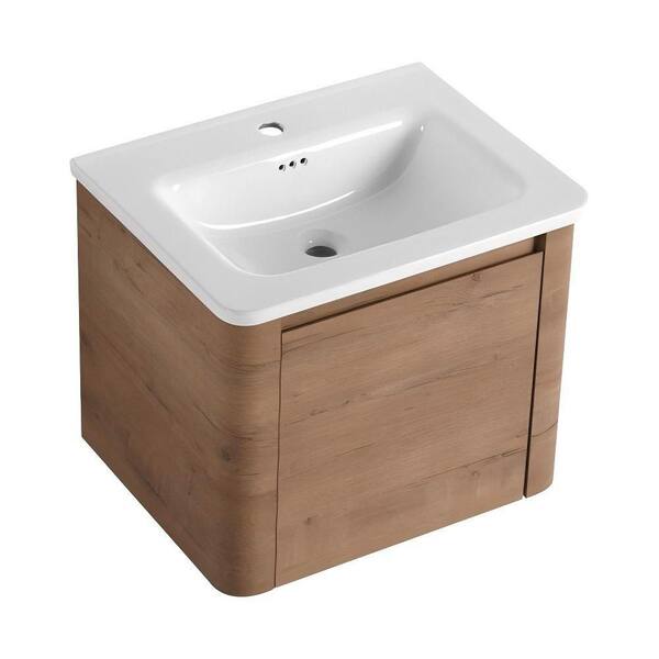 Yunus 24 in. Single Sink Folating Imitative Oak Bath Vanity with White Ceramic Top Unassembled