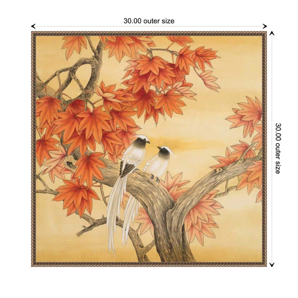 Autumn Love Birds Framed Canvas Wall Art with Beaded Perimeter