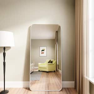 28 in. W x 60 in. H Silver Aluminum Framed Rounded Wall Mount Full Length Mirror