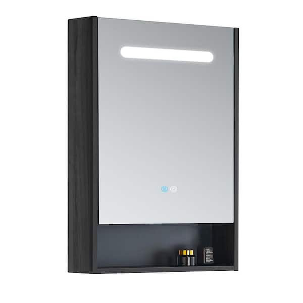 Getpro 21 in. W x 30 in. H Rectangular Black Wood Surface Mount Medicine Cabinet with Mirror and LED Light