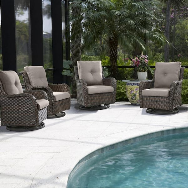 Gymojoy Carolina 4-Person Brown Wicker Outdoor Glider with Gray Cushions