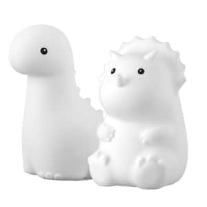 Dinosaur Duo Multi-Color Changing Integrated LED Rechargeable Silicone Touch Activated Night Light Lamps (2-Pack), White
