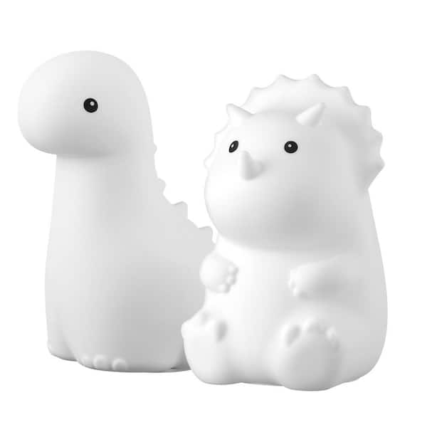 Globe Electric Dinosaur Duo Multi-Color Changing Integrated LED Rechargeable Silicone Touch Activated Night Light Lamps (2-Pack), White