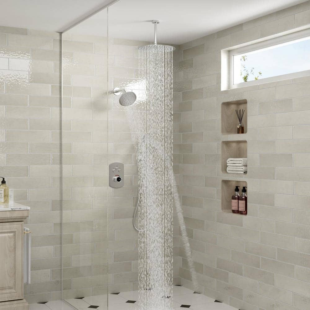 Brushed Nickel Dual Rainfall and Handheld Shower System with 12-inch Ceiling Mount