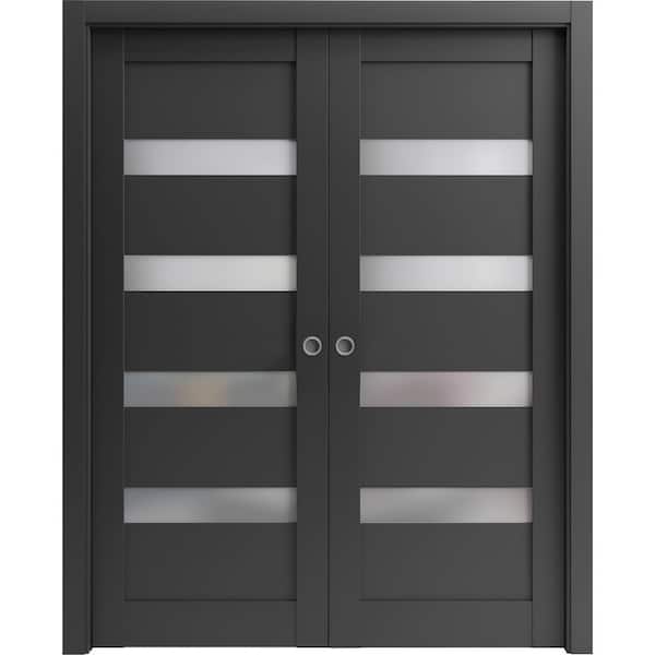 Sartodoors 36 in. x 84 in. 2 Panel Black Matte Finished MDF Sliding Door with Hardware
