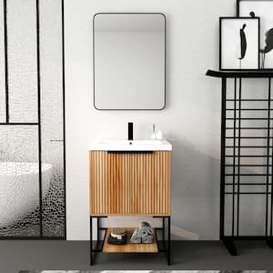 24 in. W x 18 in. D x 35 in. H Single Sink Freestanding Bath Vanity in Maple with White Cultured Marble Top