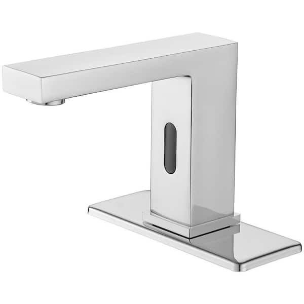 BWE Automatic Sensor Touchless Bathroom Sink Faucet With Deck Plate In Polished Chrome