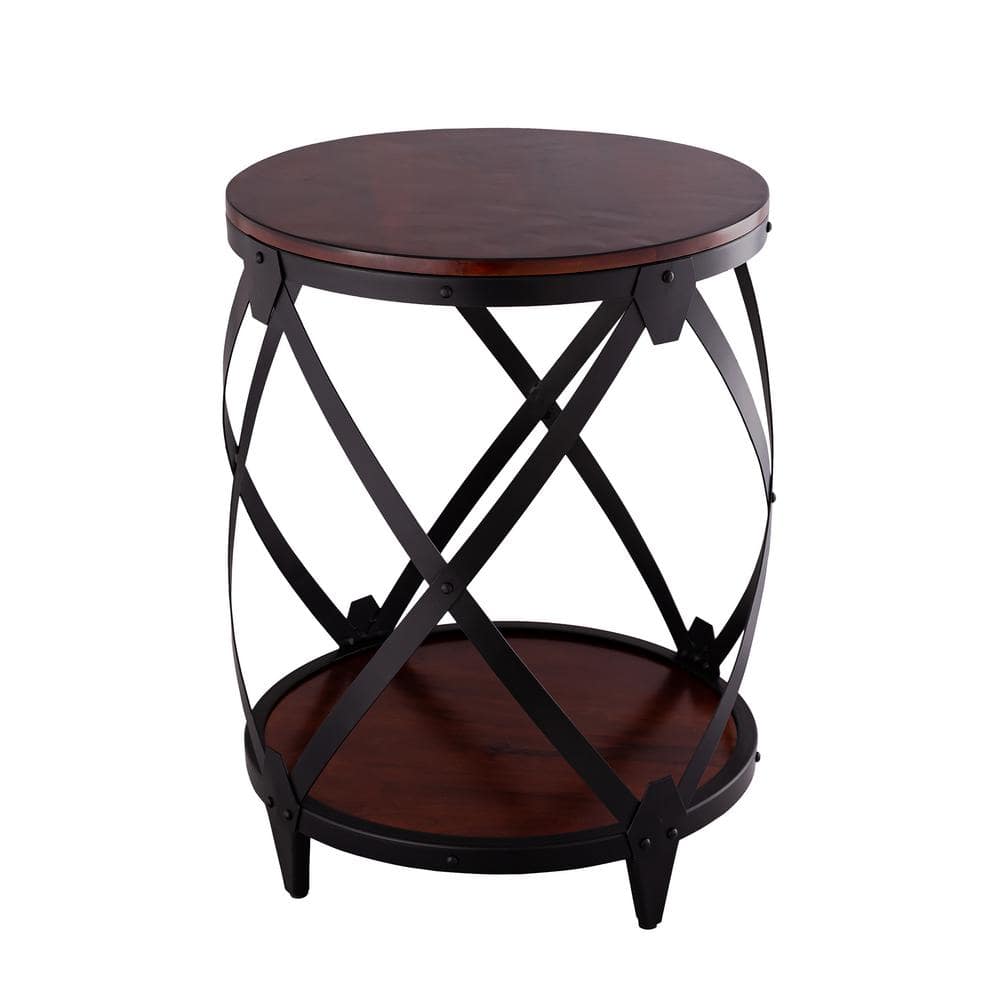 Carolina Forge Bardot 20 in. Chestnut and Black 26.25 in. High Round Wood Top End Table