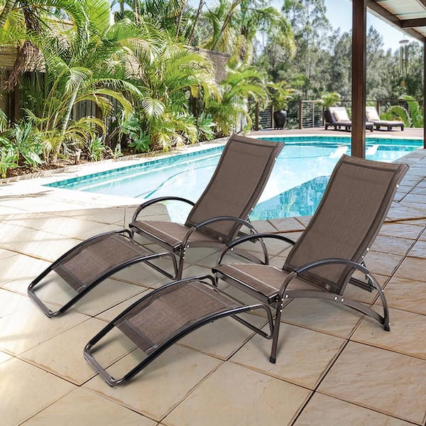 Crestlive Products 2-Piece Aluminum Adjustable Outdoor Chaise Lounge in Brown
